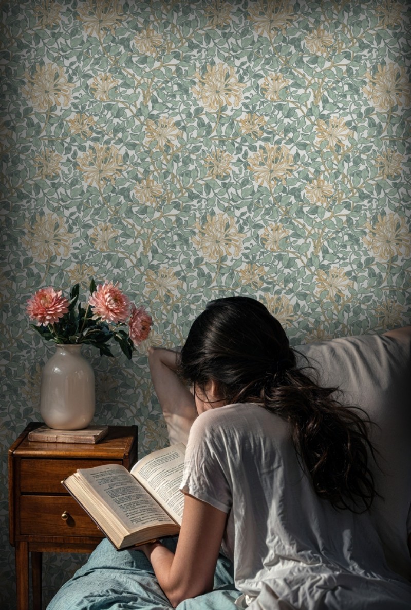 Honeysuckle Sage/Wheat - 217558 wallpaper William Morris