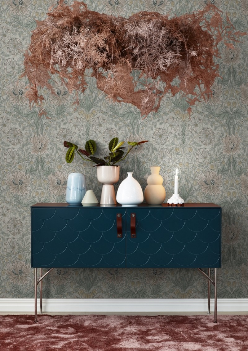 Pure Honeysuckle & Tulip Linen/Coral - 217542 wallpaper William Morris